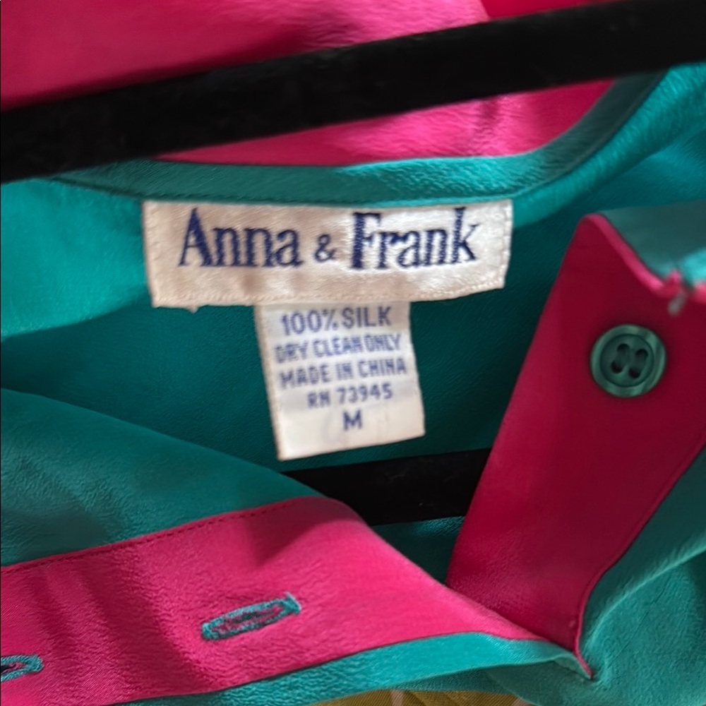 Vintage Teal Blouse with Pink Collar - Picture 8 of 13
